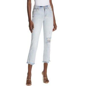 7 For All Mankind Womens High Rise Light Wash Distressed Cropped Jeans Sz 29 New